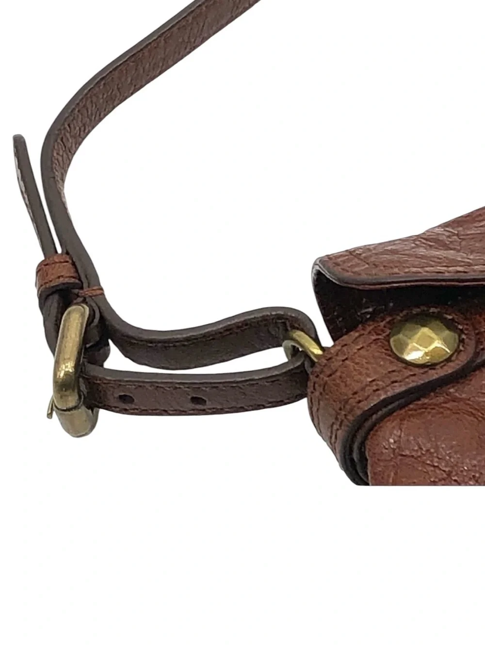 Kooba Women’s Olivia British Tan Glazed Leather Baguette Bag Y2K Shoulder Purse